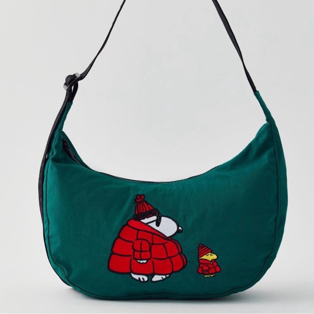 BAGGU Teal Shoulder Bag with Snoopy and Woodstock Rare